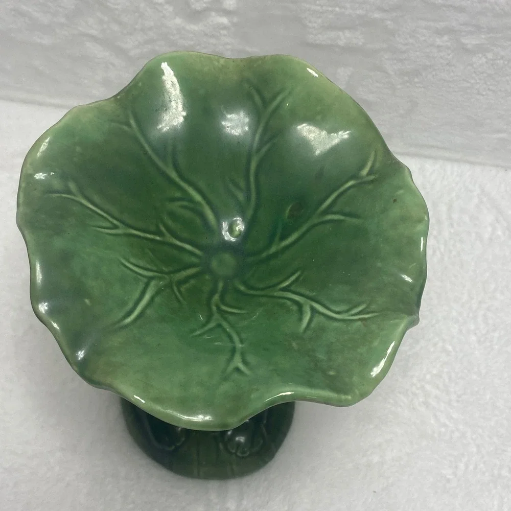 VTG La‎ Dolce Vita JA Green Ceramic Frog Vase Lily Pad Air Plant Candy Dish